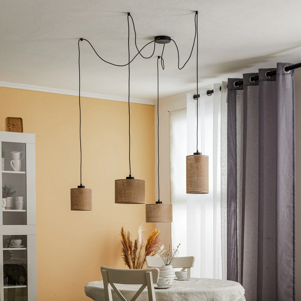 Suspension Juta, à quatre lampes pour plafonds suspendus