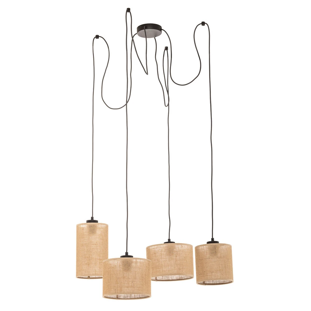 Suspension Juta, à quatre lampes pour plafonds suspendus