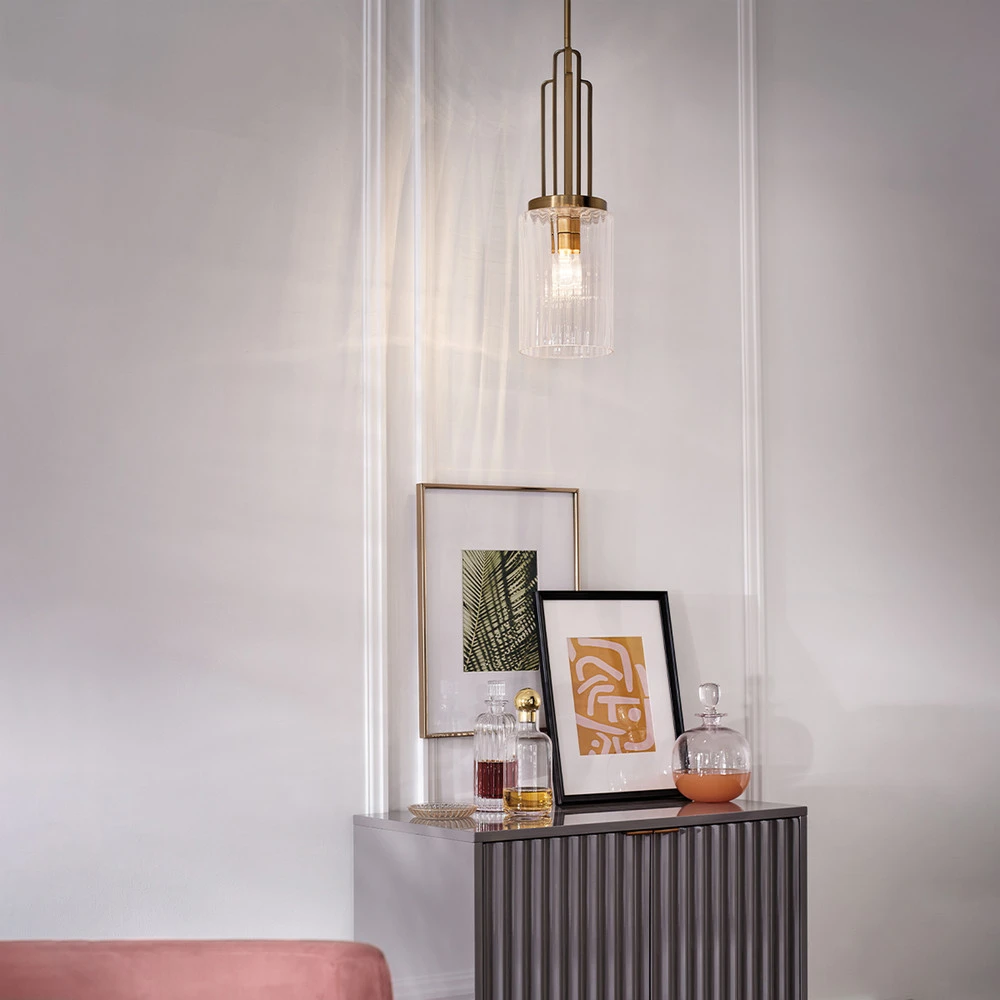 Suspension Kimrose, à 1 lampes, laiton en acrylique dépoli