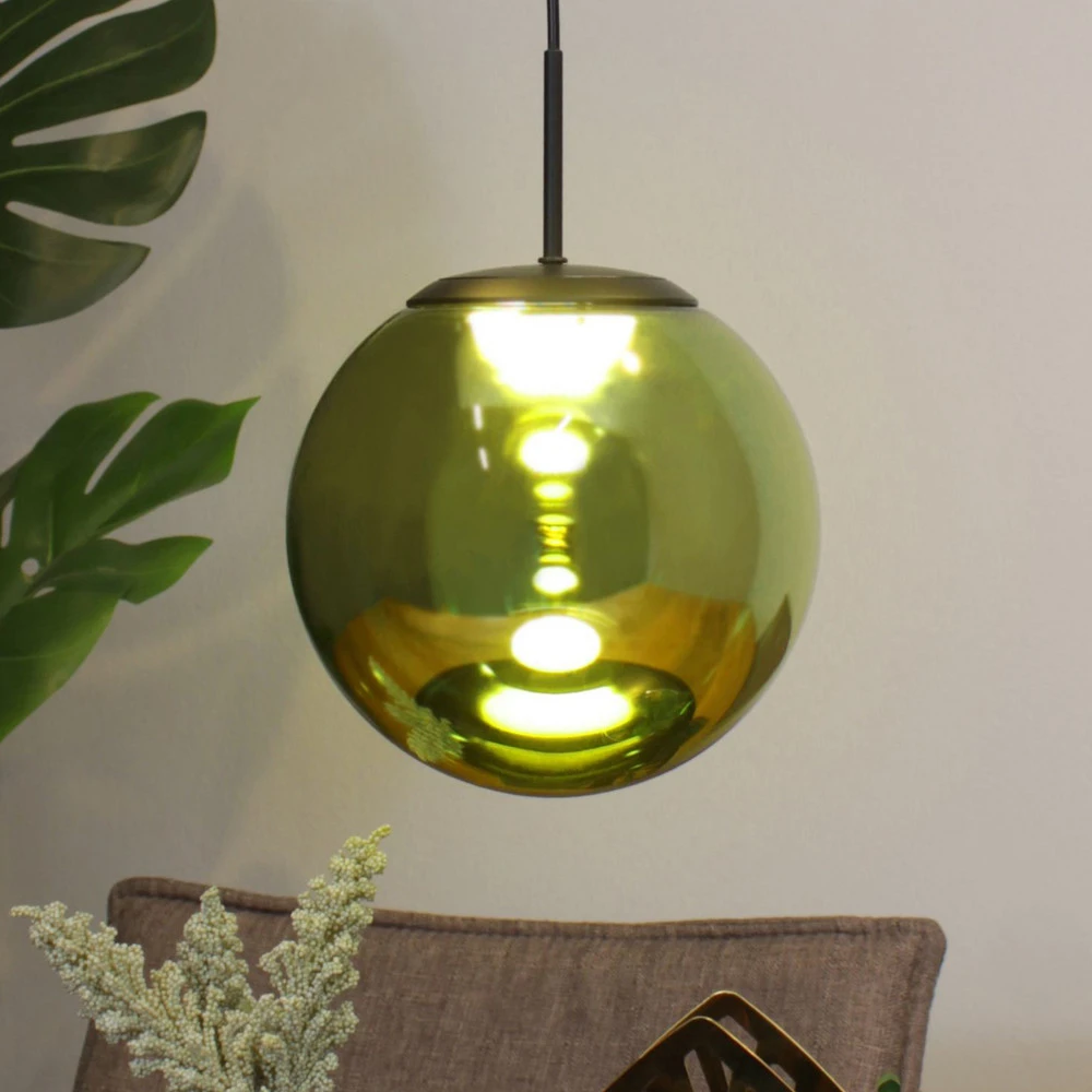 Suspension LED Altaïr, vert, Ø 15 cm, verre, 3.000 K avec fixation réglable