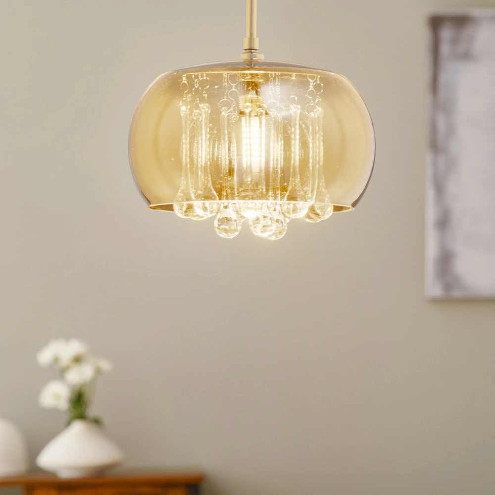 Suspension LED Argos avec goutte de cristal Ø 22 cm Sans outil d'installation