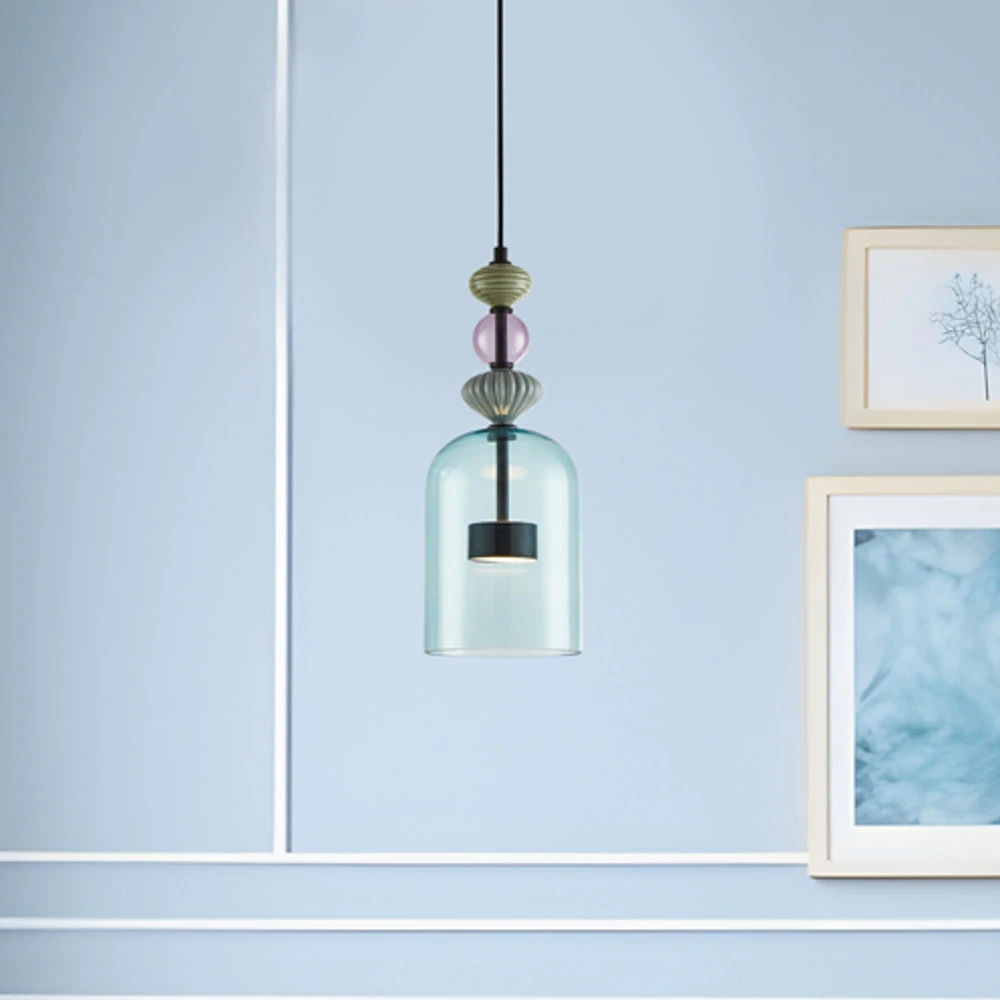 Suspension LED Arte, abat-jour en verre, bleu, Ø 16 cm, 12 W - Installation Facile