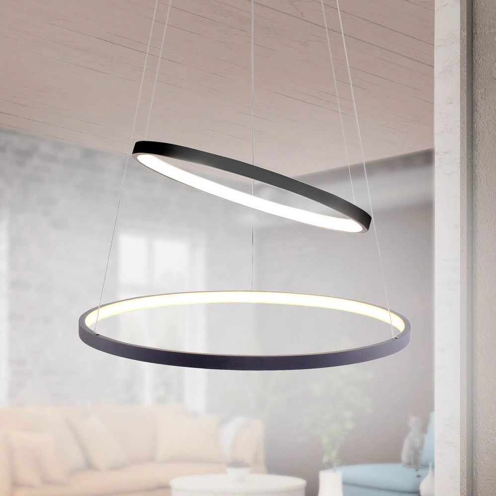 Suspension LED Circle, anthracite, à deux lampes (Carré 30x30cm)