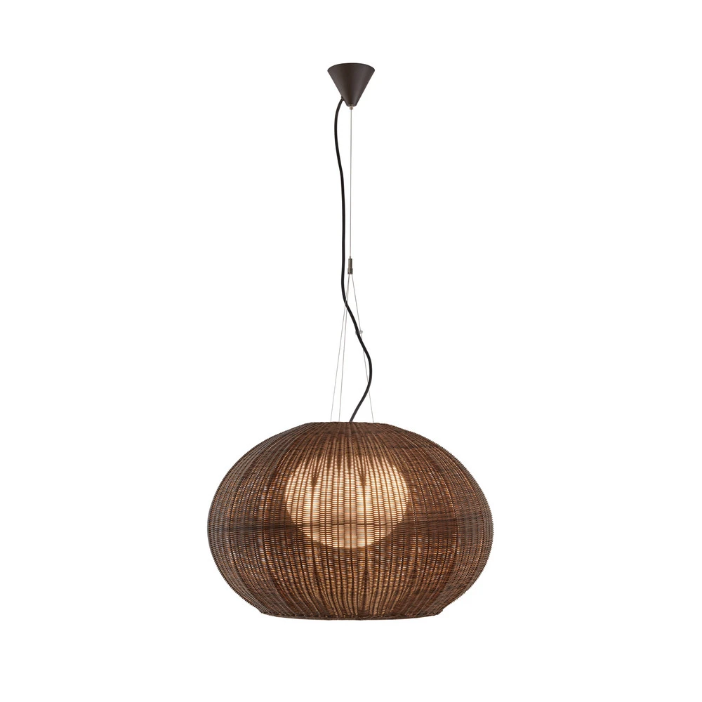 Suspension LED d'extérieur Garota de Bover, brun graphite/brun Ø 72 cm IP44 pour salle de bain