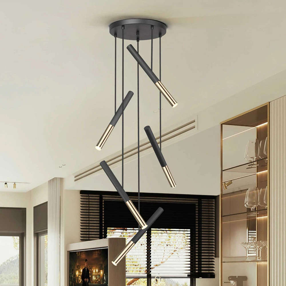 Suspension LED Edna, 5 lampes, métal, noir, intensité variable - Installation Facile