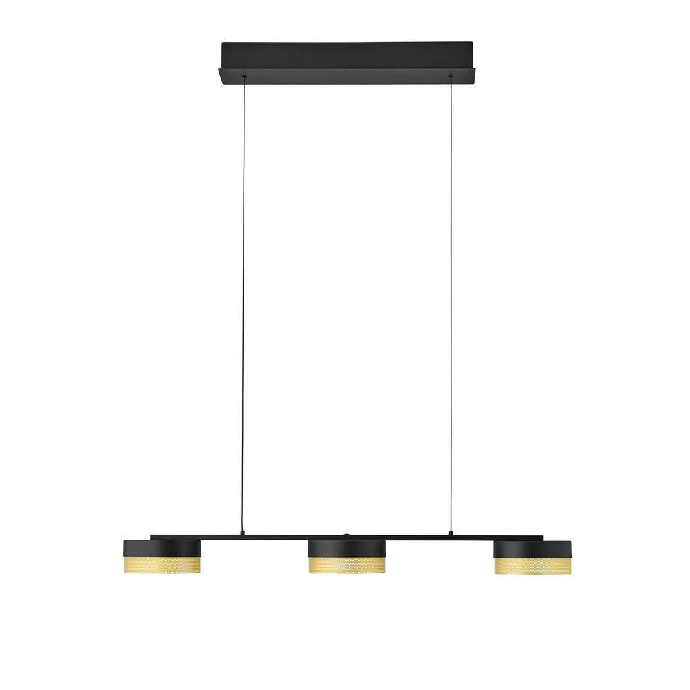 Suspension LED Filet à 3 lampes, dim, noire/dorée