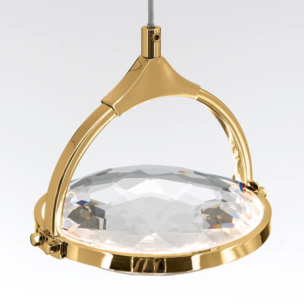 Suspension LED Moon, cristal K9, 1 lampe, dorée avec LED intégrée non remplaçable