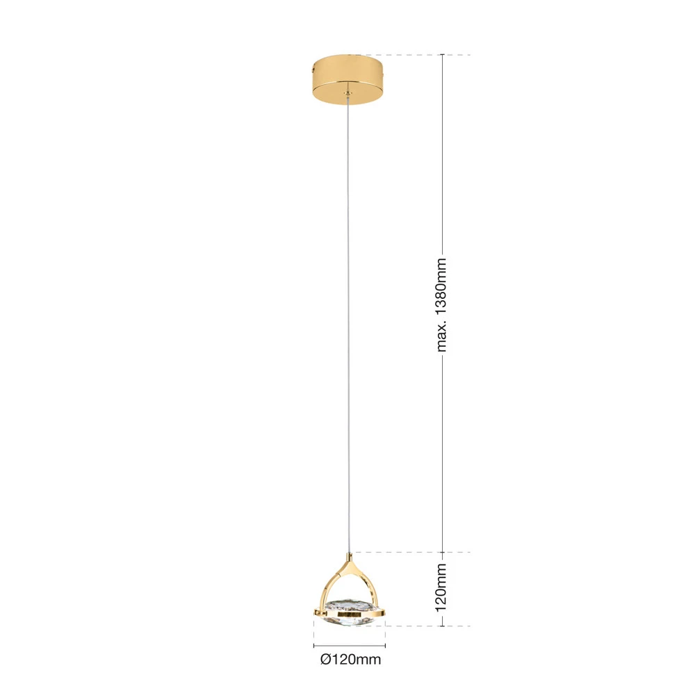 Suspension LED Moon, cristal K9, 1 lampe, dorée avec LED intégrée non remplaçable