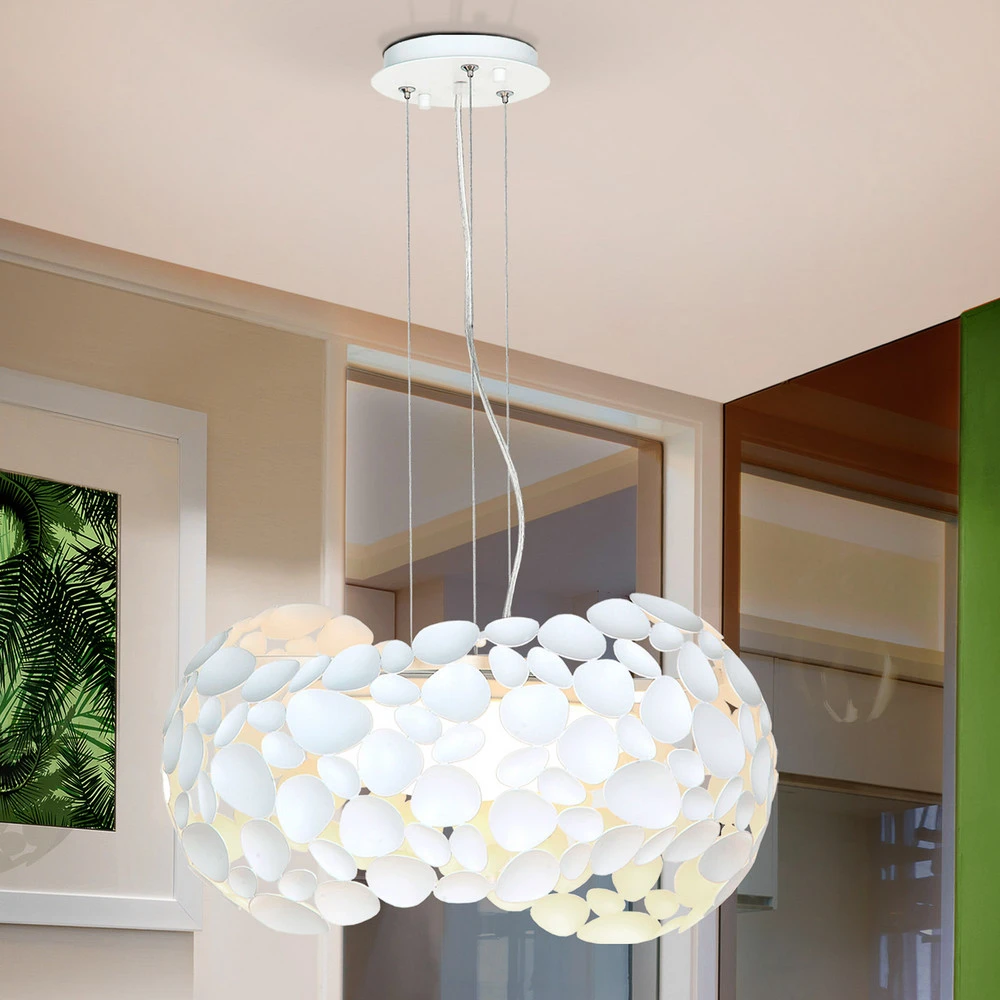 Suspension LED Narisa 5xG9, Ø47 cm, blanche avec diffuseur opale