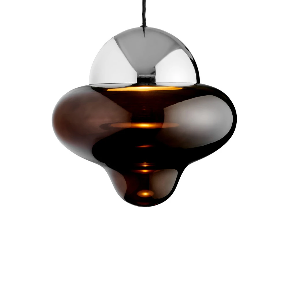 Suspension LED Nutty XL, brun / chromé, Ø 30 cm | 4000K | lumière neutre