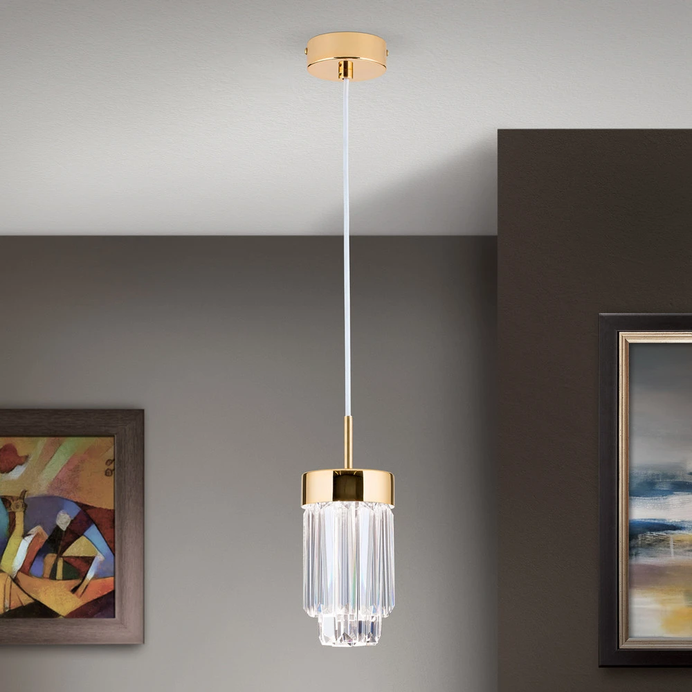 Suspension LED Prism, verre cristal Ø10cm doré - Installation Facile