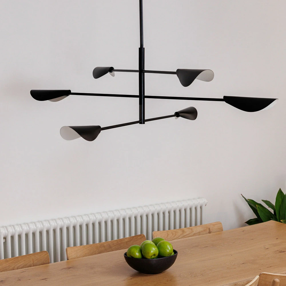 Suspension Liggera, noir, acier, Ø 136,8 cm, à 6 lampes. pour entrée et couloir
