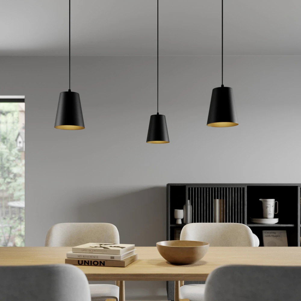 Suspension Link en noir, à 3 lampes avec diffuseur opale