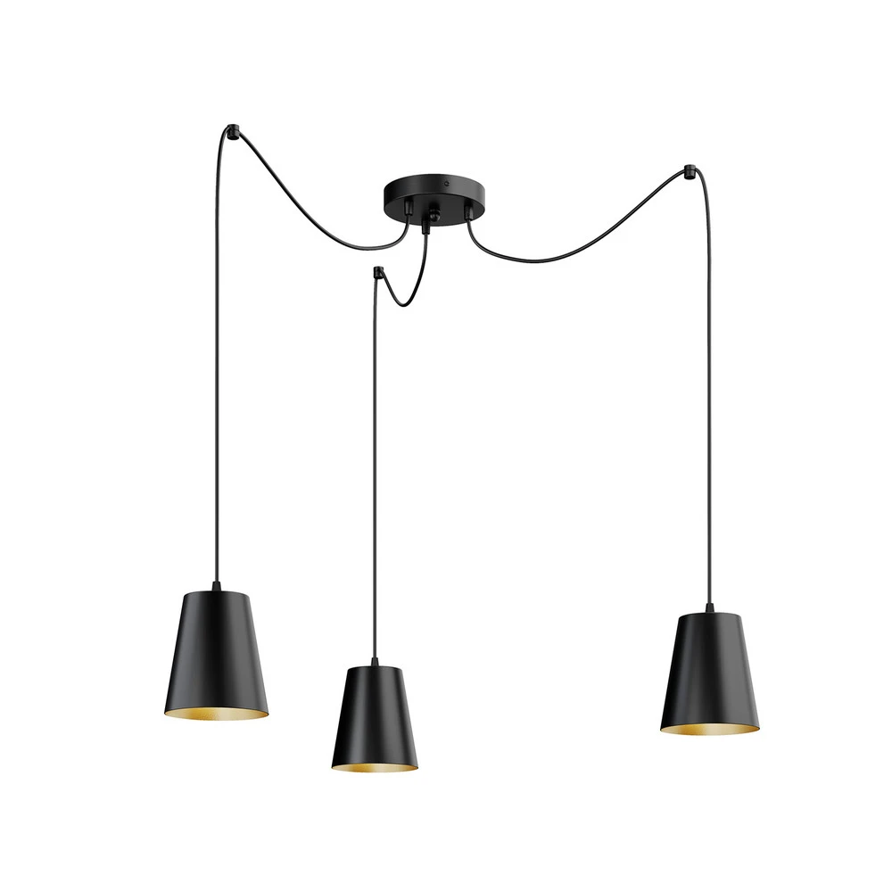 Suspension Link en noir, à 3 lampes avec diffuseur opale