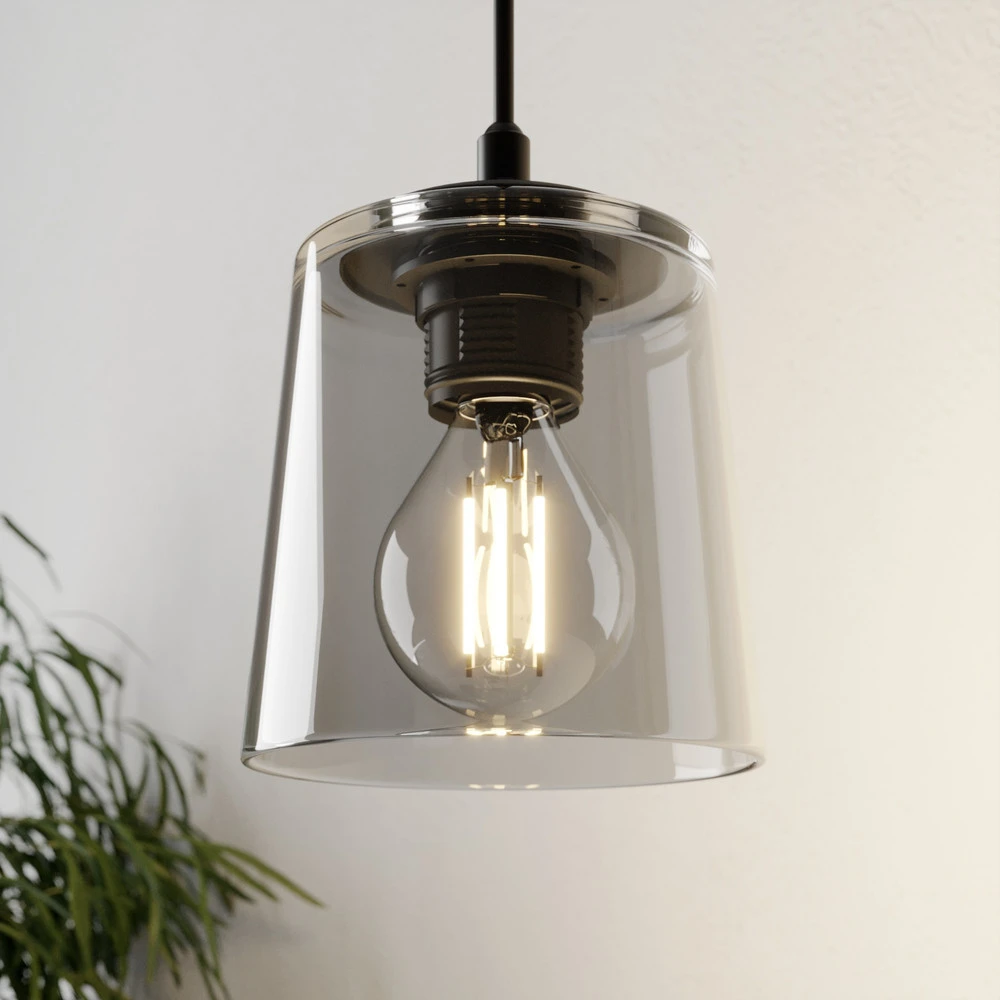 Suspension Lucea à 1 lampe avec abat-jour en verre smoke pour plafonds suspendus