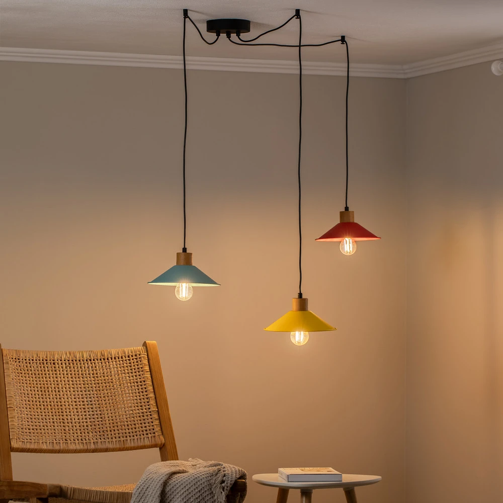 Suspension Manavgat N-553 à 3 lampes jaune/bleu/rouge à fixation clip
