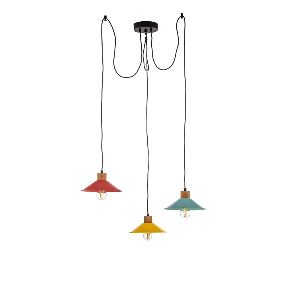 Suspension Manavgat N-553 à 3 lampes jaune/bleu/rouge à fixation clip