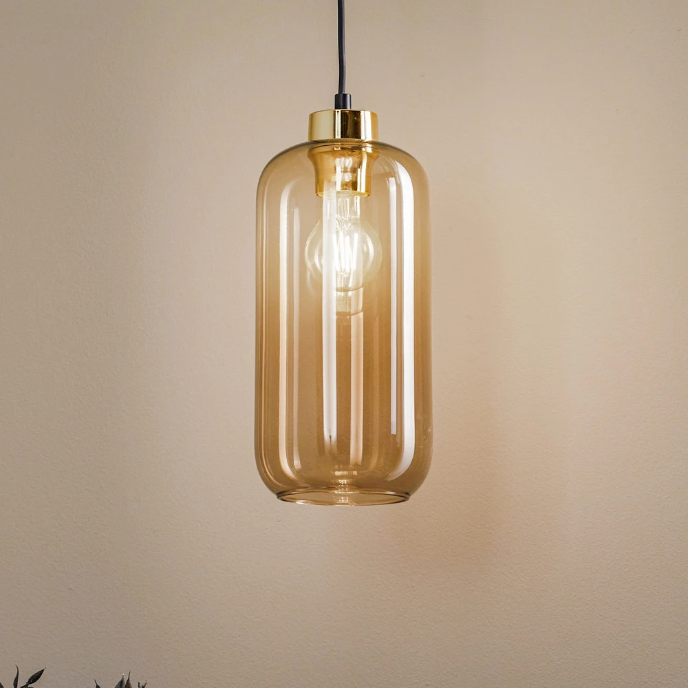 Suspension Marco Vert jade, à 1 lampe, marron avec LED intégrée non remplaçable