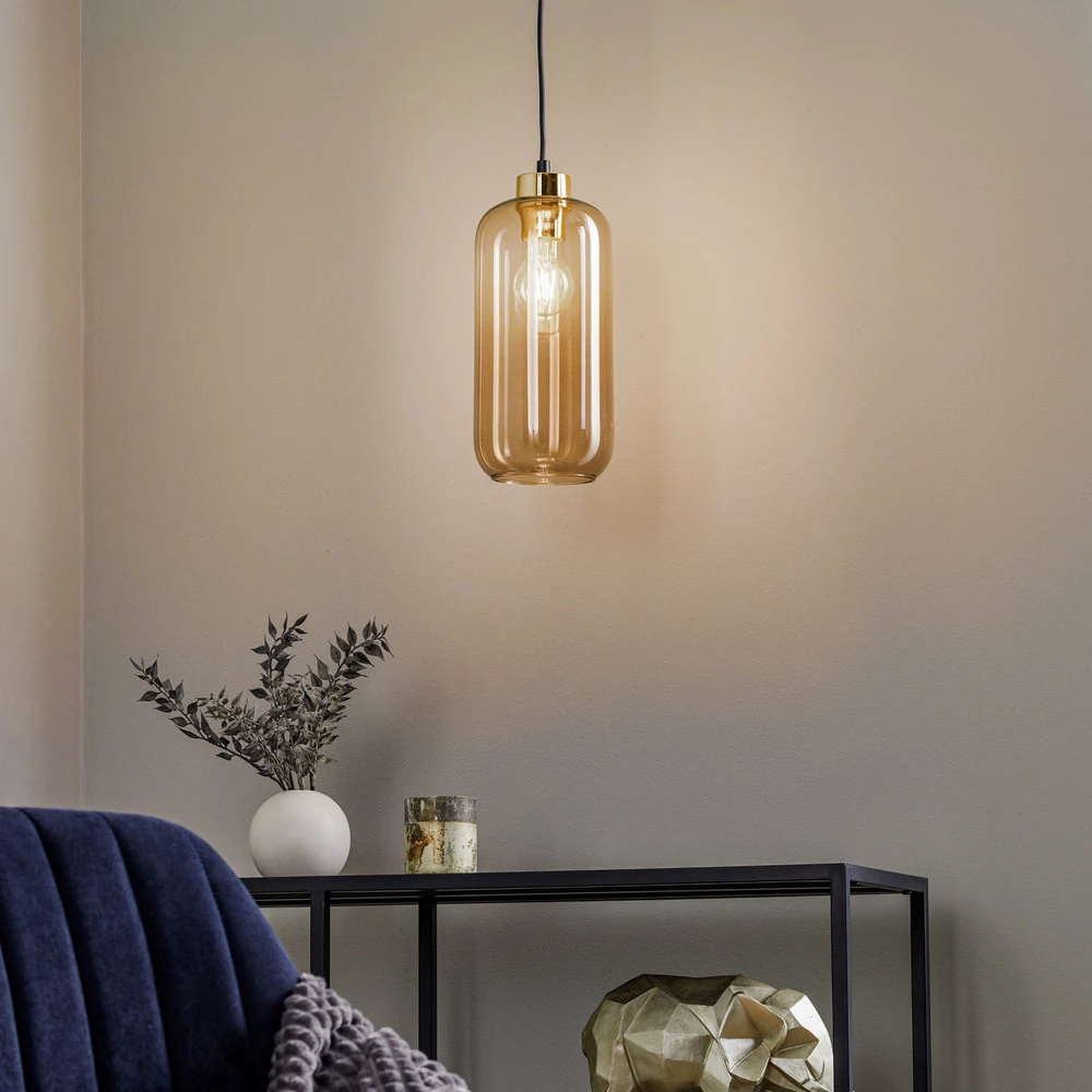 Suspension Marco Vert jade, à 1 lampe, marron avec LED intégrée non remplaçable