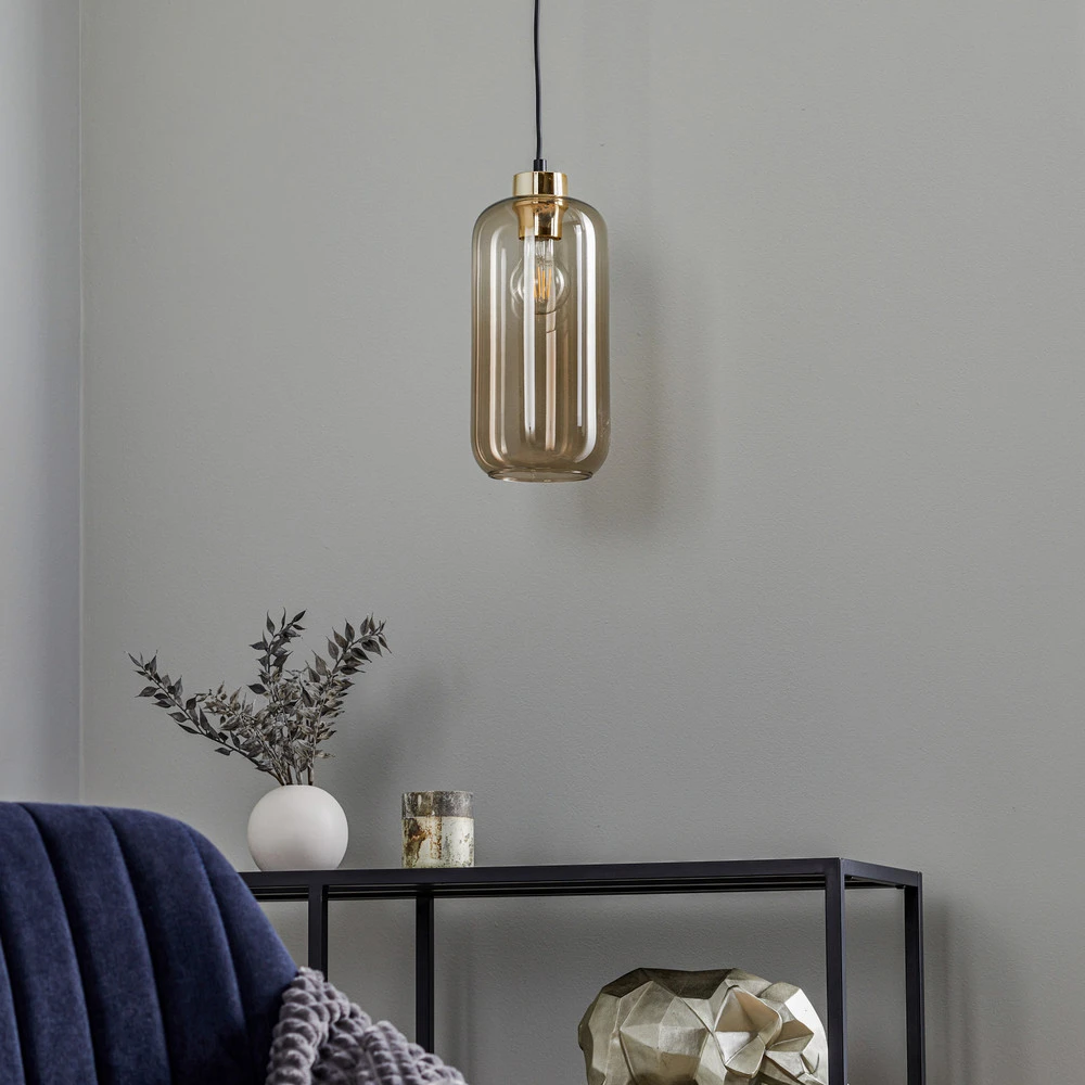 Suspension Marco Vert jade, à 1 lampe, marron avec LED intégrée non remplaçable