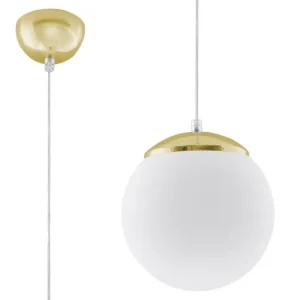 Suspension minimaliste en acier, verre - 1 sources lumineuses - L.20 x H.110 cm - blanc, doré Sans outil d'installation