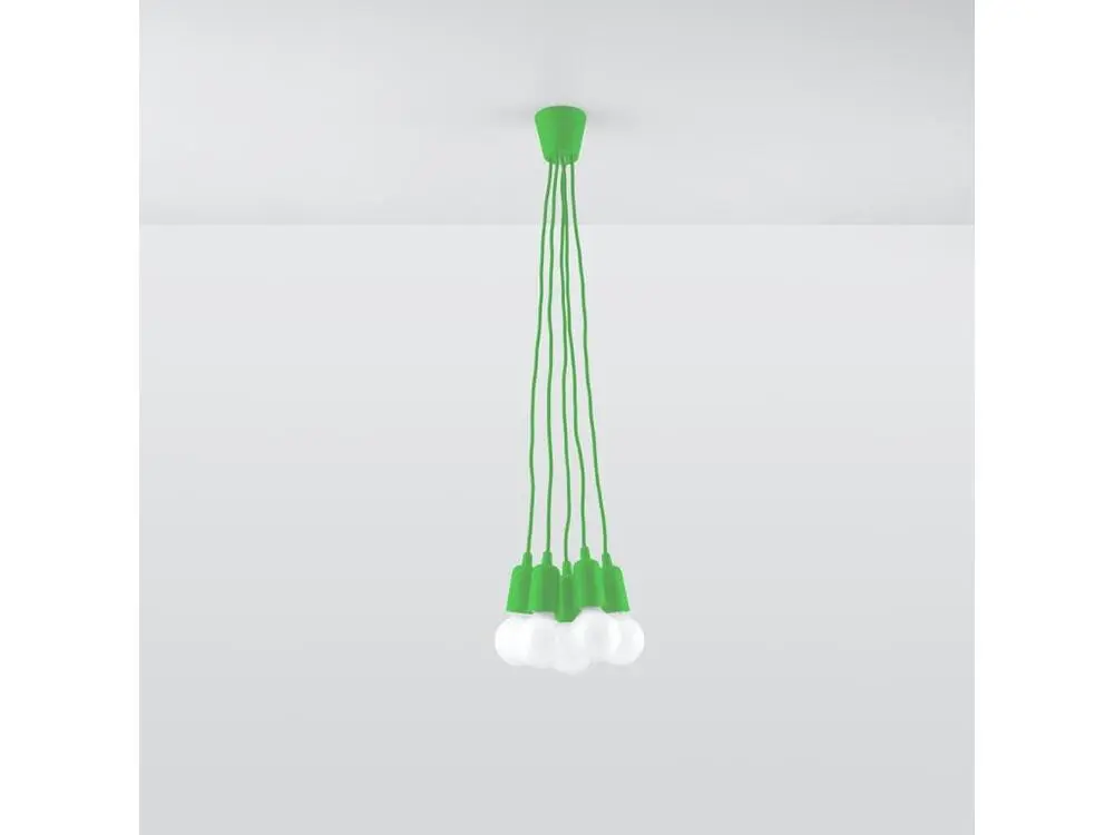 Suspension moderne en VINYLE - 5 sources lumineuses - L.25 x H.90 cm - vert