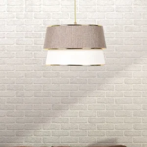 Suspension Nilaya D30cm Métal Bolanc et Or et Tissu Blanc et Sable