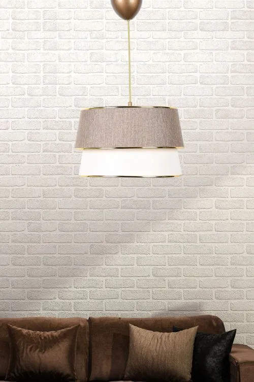Suspension Nilaya D30cm Métal Bolanc et Or et Tissu Blanc et Sable