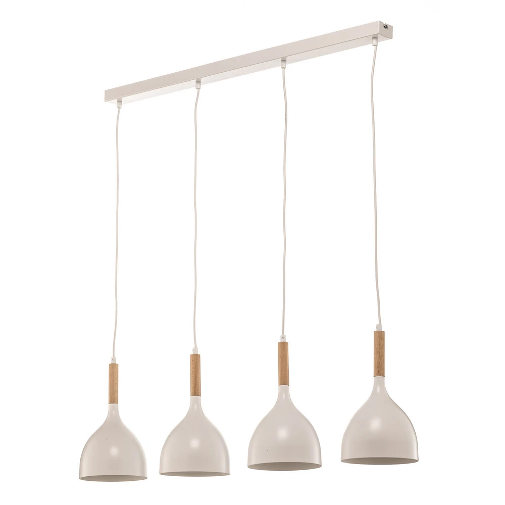 Suspension Noak, blanc/bois naturel, 4 lampes allongé