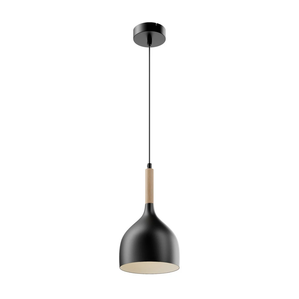 Suspension Noak, noir/bois naturel, Ø 17 cm pour plafonds suspendus