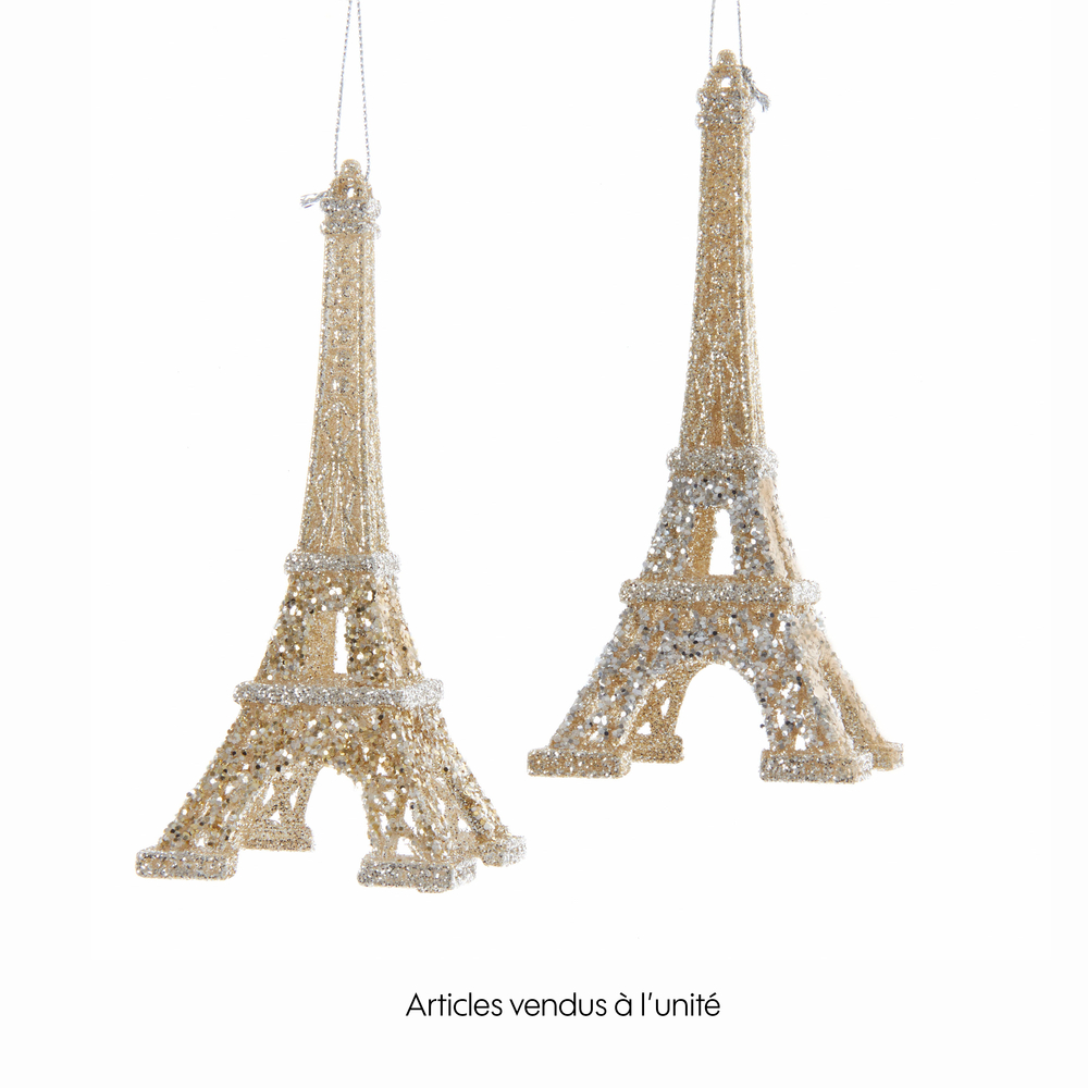 Suspension de Noël : la tour Eiffel, coloris or ou argent - H.15cm pour entrée et couloir