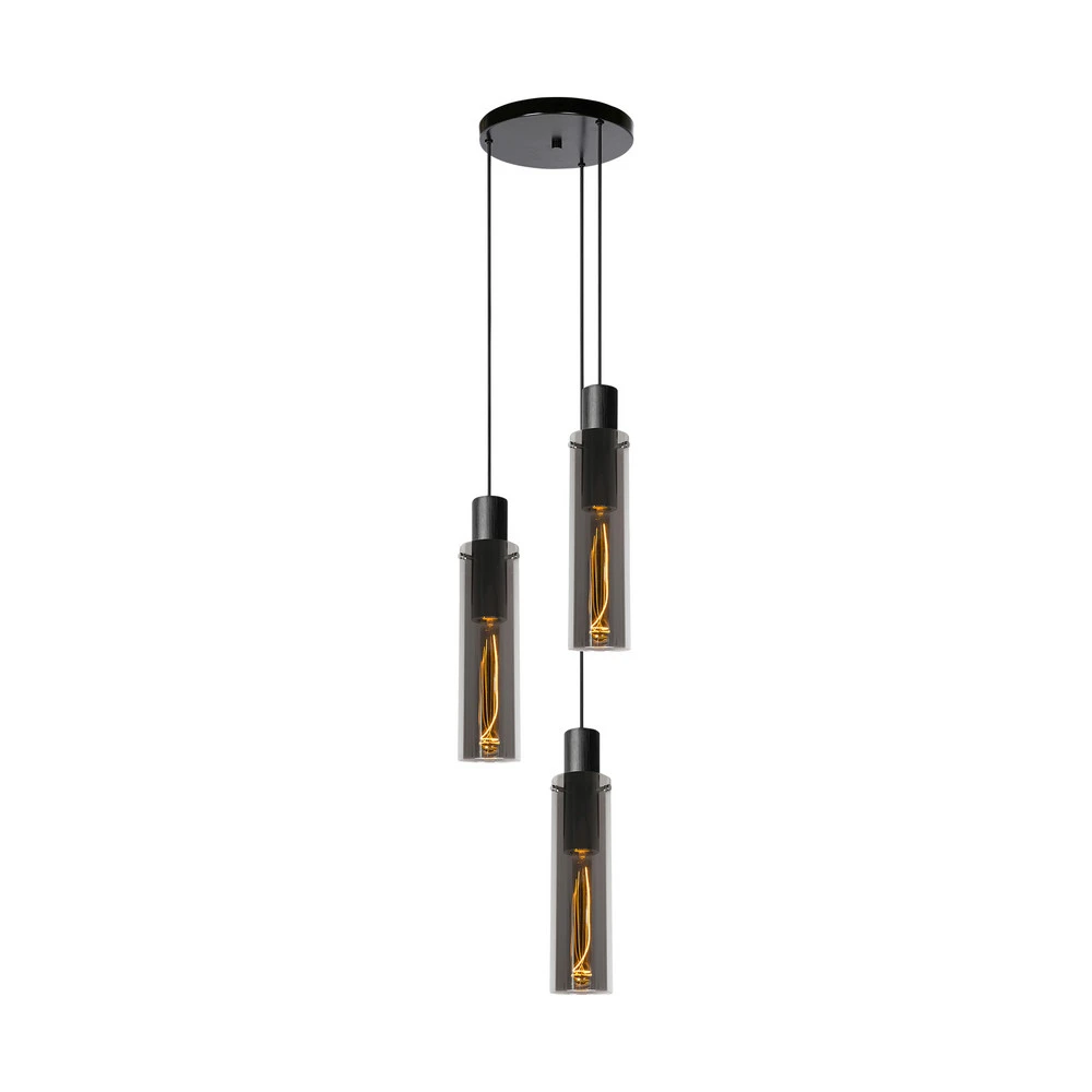 Suspension Orlando, gris fumé, à 3 lampes pour plafonds suspendus