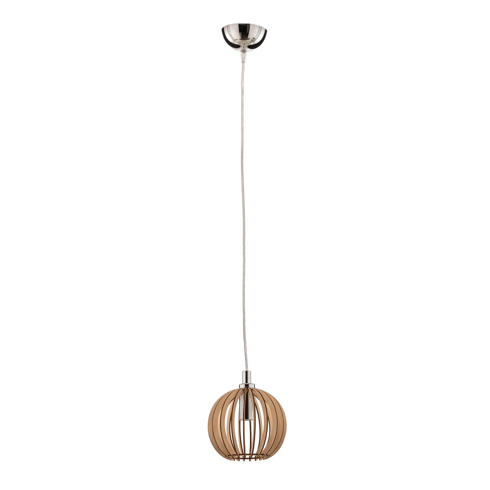 Suspension Paz chromée, lamelles bois, Ø 17 cm avec LED intégrée non remplaçable