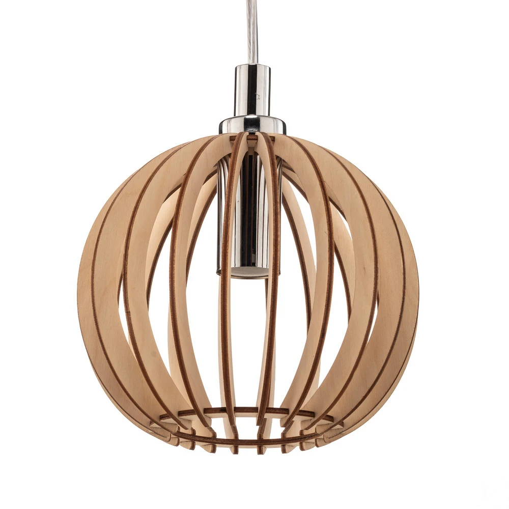 Suspension Paz chromée, lamelles bois, Ø 17 cm avec LED intégrée non remplaçable