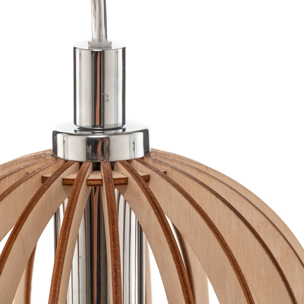 Suspension Paz chromée, lamelles bois, Ø 17 cm avec LED intégrée non remplaçable