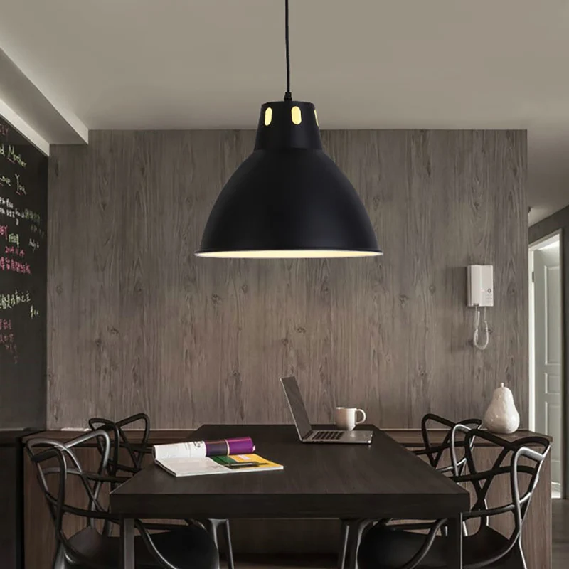 Suspension de plafond métallique noir/blanc, abat-jour en forme de dôme, 1 tête, luminaire industriel réglable en hauteur...