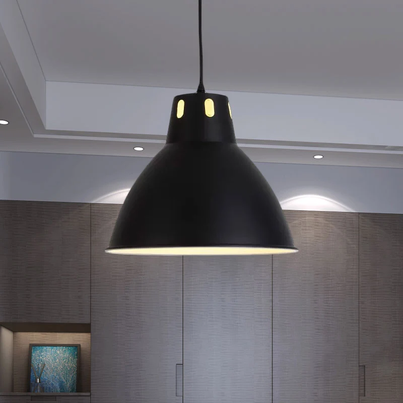 Suspension de plafond métallique noir/blanc, abat-jour en forme de dôme, 1 tête, luminaire industriel réglable en hauteur...