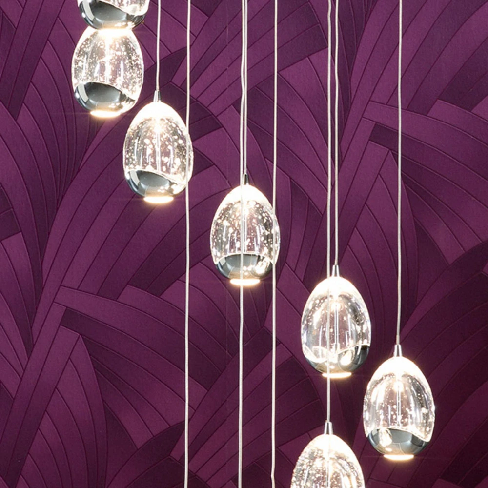 Suspension Rocio, 14 lampes, app, chromée - Installation Facile