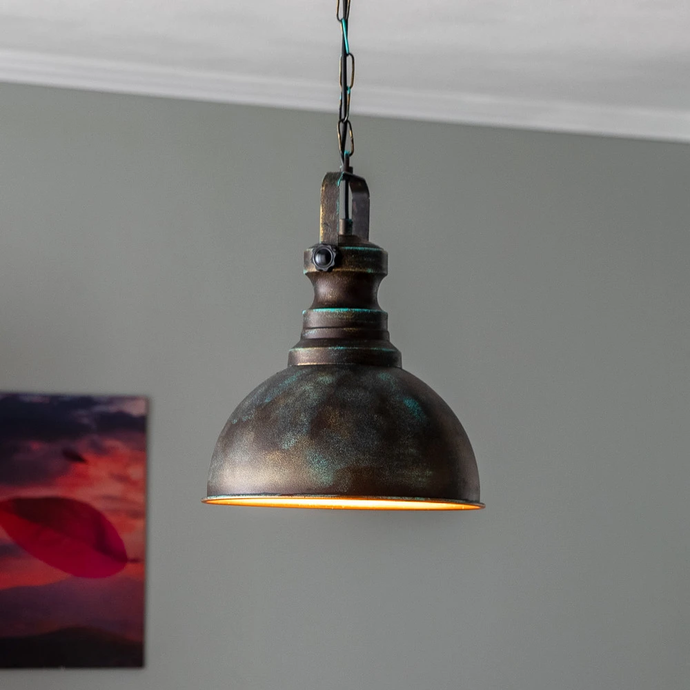 Suspension Saglam 3710 à 1 lampe Ø31cm or antique avec diffuseur opale