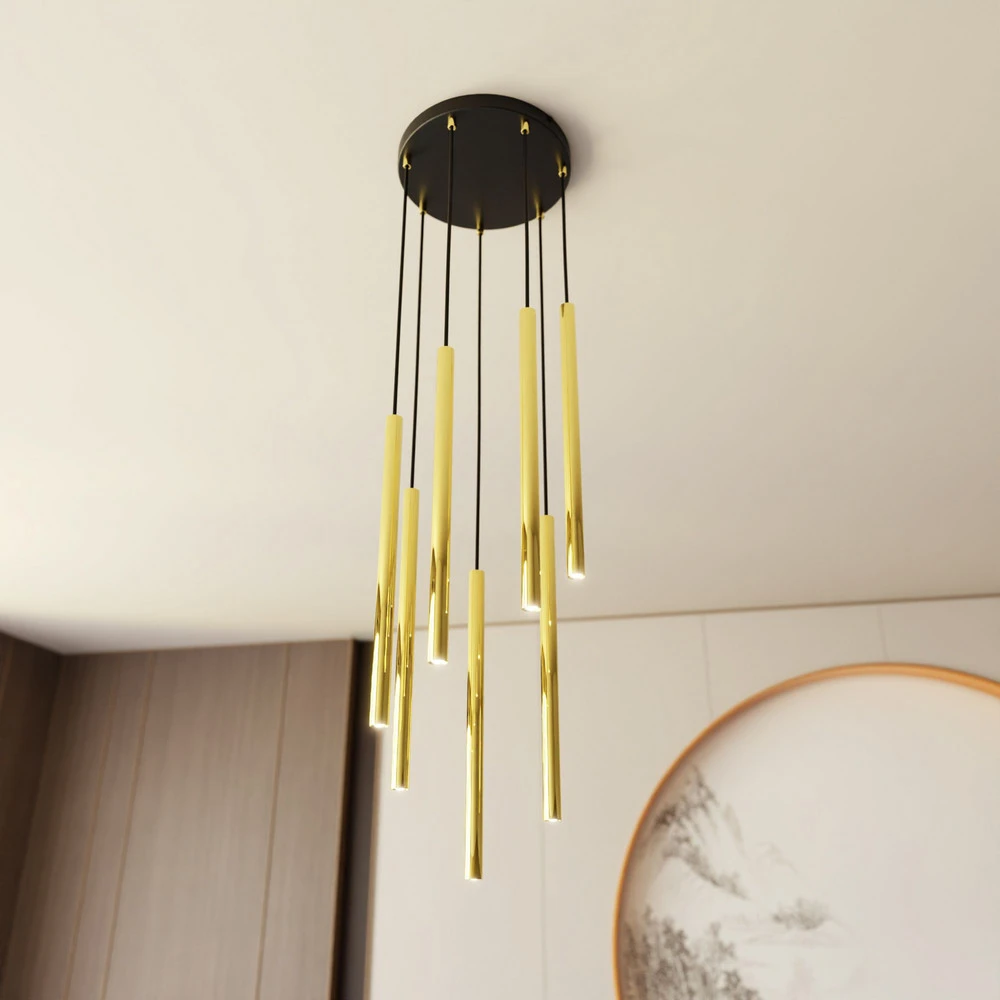 Suspension Selter Sélect, doré, à 7 lampes, métal
