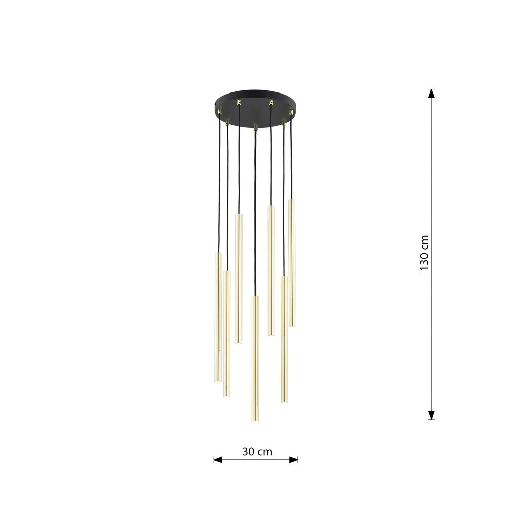 Suspension Selter Sélect, doré, à 7 lampes, métal