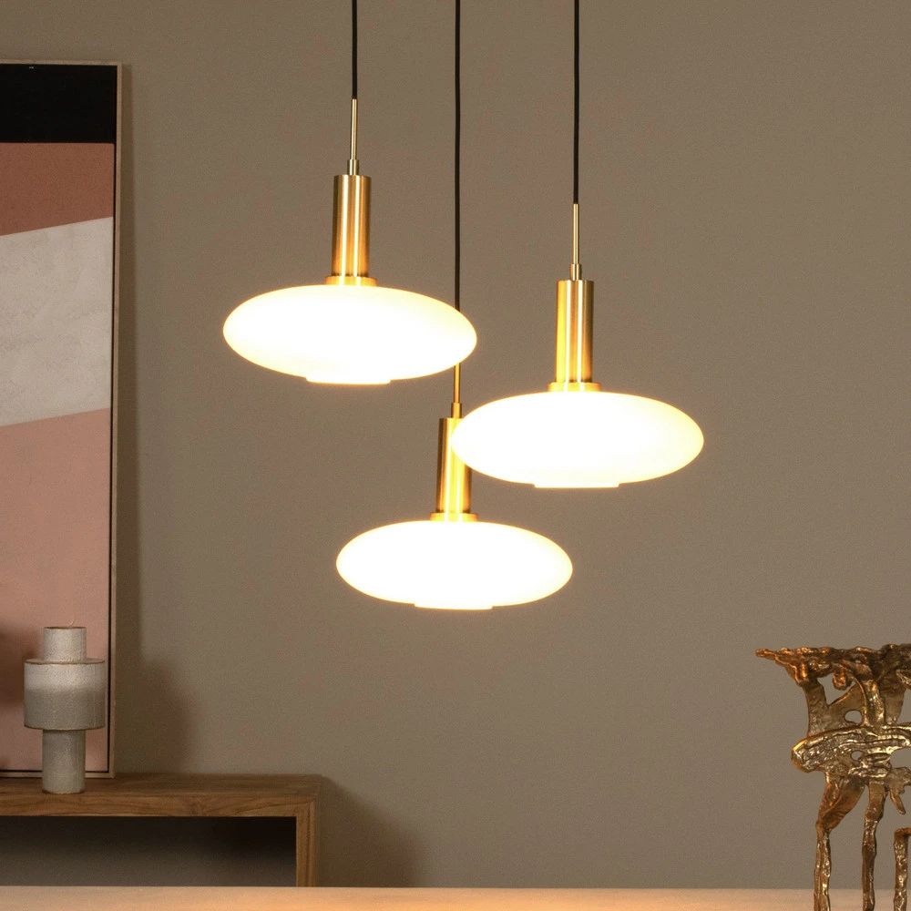 Suspension Singala, Ø 30 cm, verre, 3 lampes, opale, E27 Sans outil d'installation