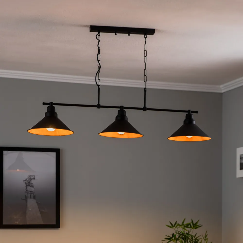 Suspension Sivani MR-835 3 lampes linear noir/or Design minimaliste
