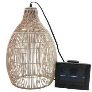 Suspension solaire bohème naturel style vannerie tressée LED blanc tempéré HOLIDAY H42cm à fixation clip