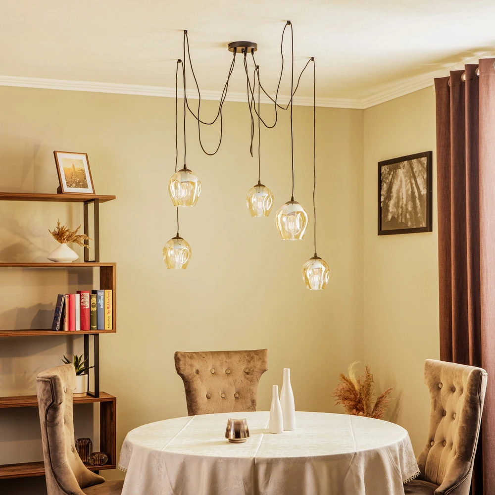 Suspension Starla décentrée 5 lampes ambrée IP44 pour salle de bain