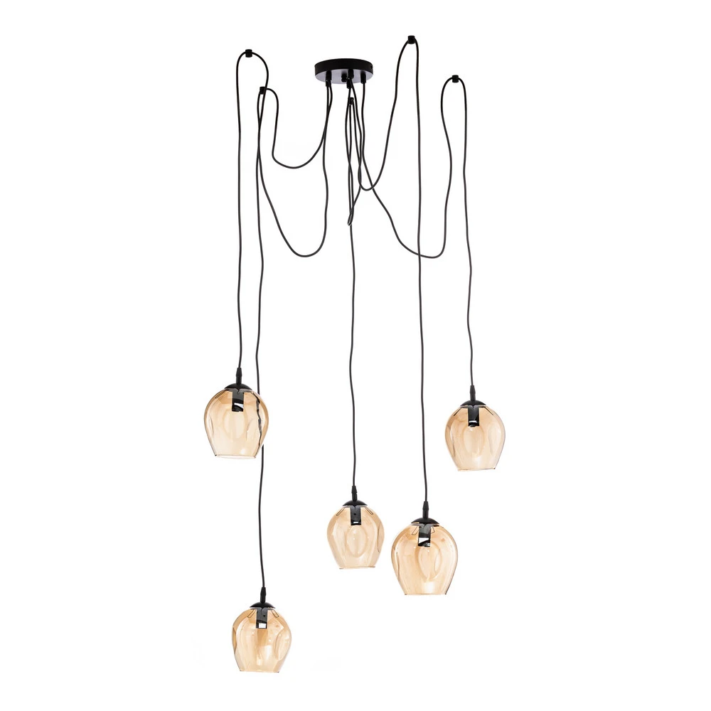 Suspension Starla décentrée 5 lampes ambrée IP44 pour salle de bain