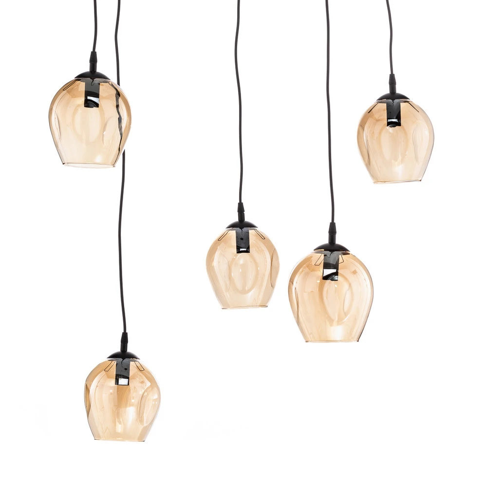 Suspension Starla décentrée 5 lampes ambrée IP44 pour salle de bain