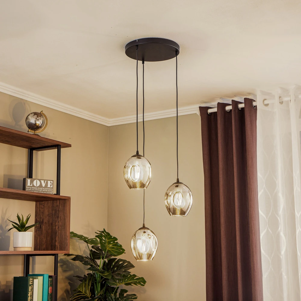 Suspension Starla, verre graphite, 3 lampes rondes avec diffuseur opale