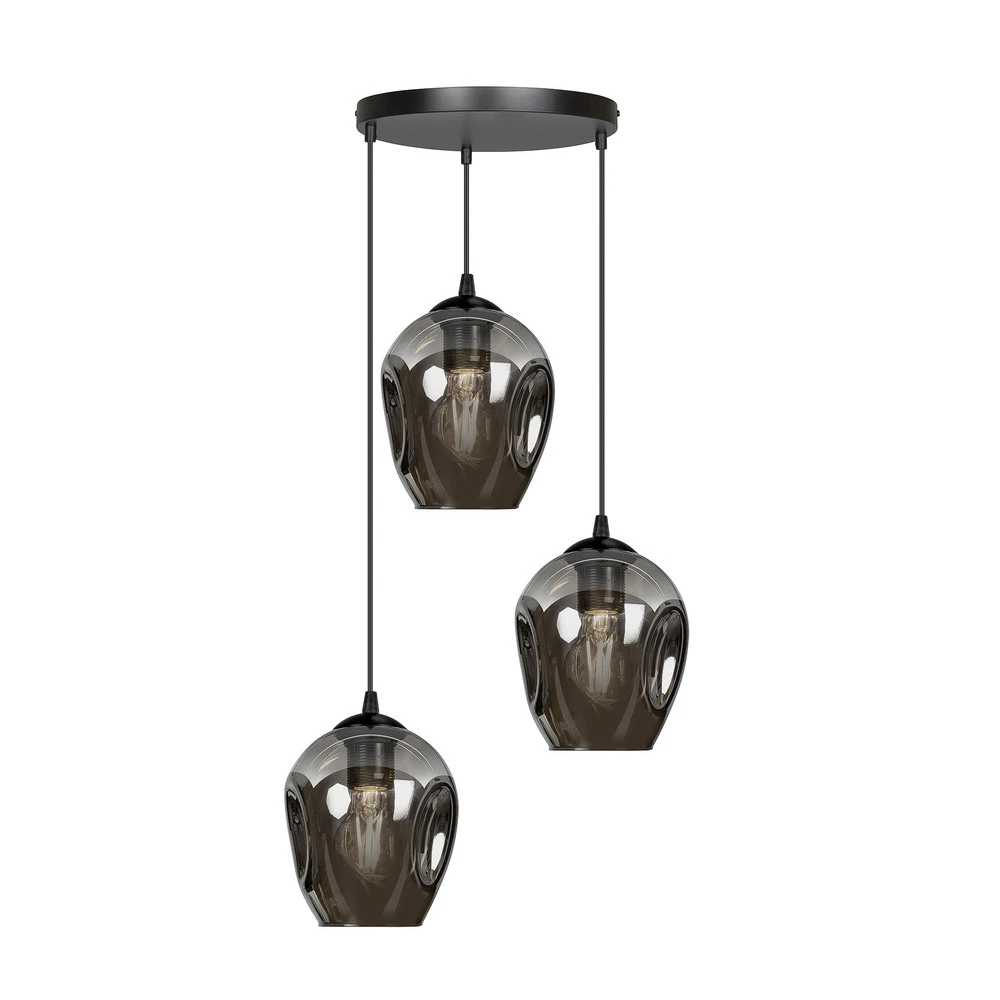 Suspension Starla, verre graphite, 3 lampes rondes avec diffuseur opale