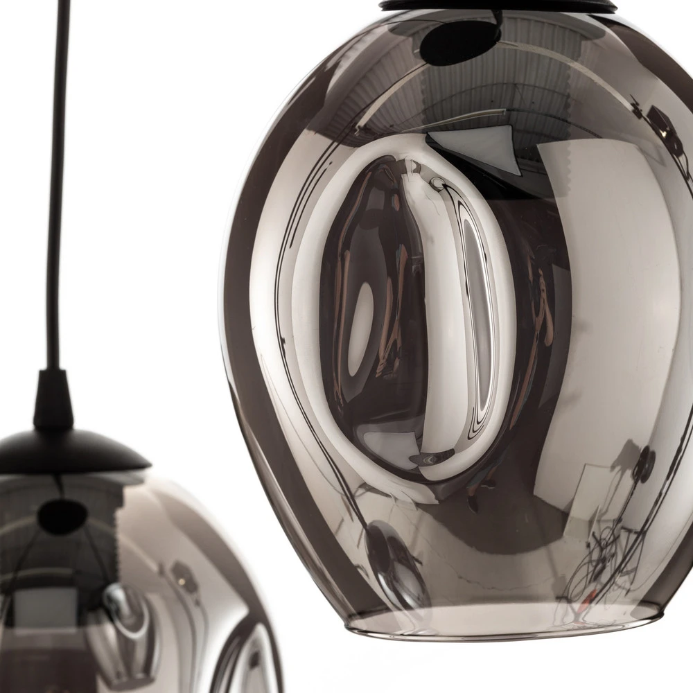 Suspension Starla, verre graphite, 3 lampes rondes avec diffuseur opale